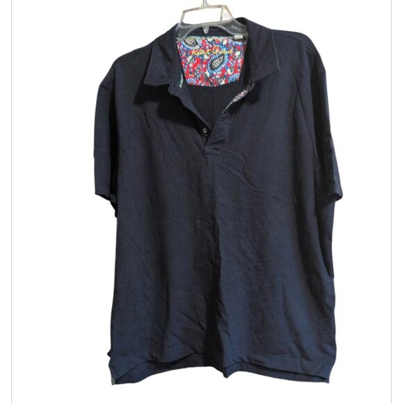 Robert Graham Polo Tee Navy Cotton Stretch Shirt with Short Sleeves Pull-over - Picture 1 of 7